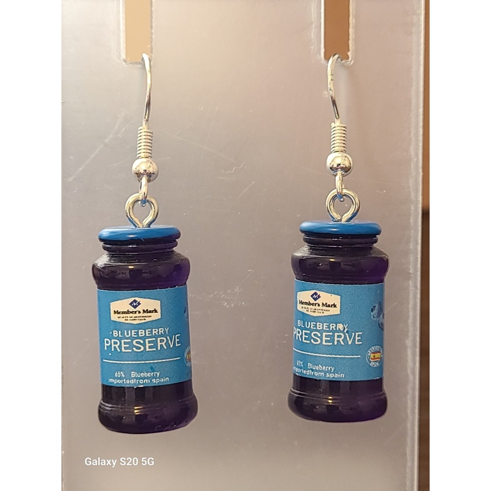 Blueberry Preserve Jar Miniature Earrings Purple Foodie Novelty Kitsch Jewelry